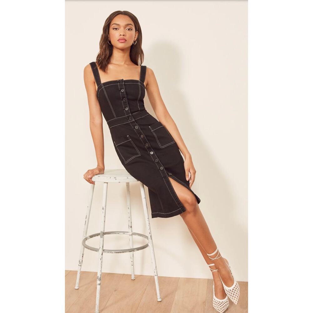Reformation Roxanna Black Denim Pencil Button Down Dress
Size 2